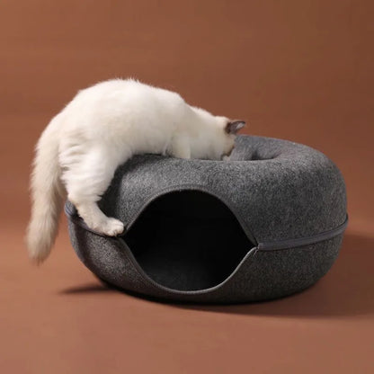 Donut Cat Bed Interactive Tunnel Pet Felt Indoor Toys