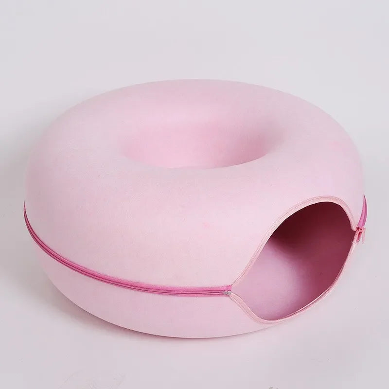 Donut Cat Bed Interactive Tunnel Pet Felt Indoor Toys