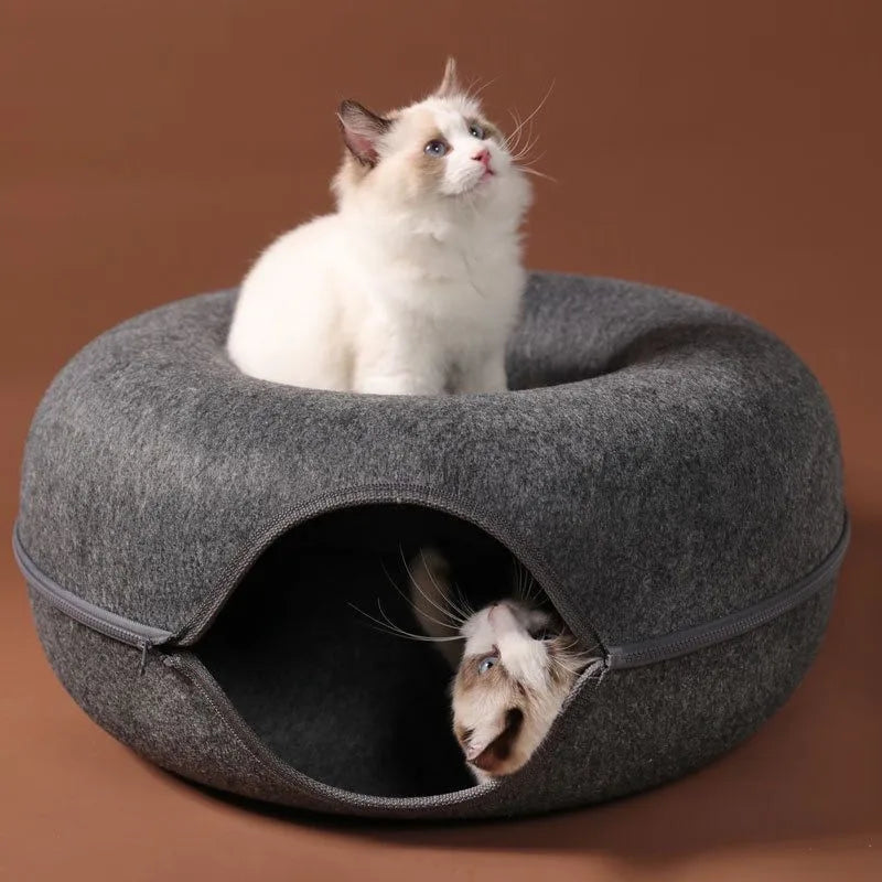 Donut Cat Bed Interactive Tunnel Pet Felt Indoor Toys