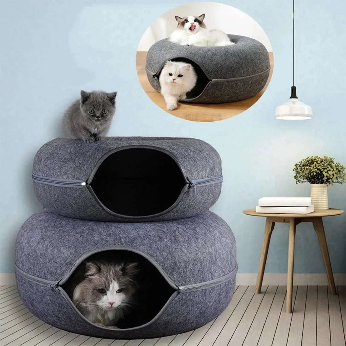 Donut Cat Bed Interactive Tunnel Pet Felt Indoor Toys