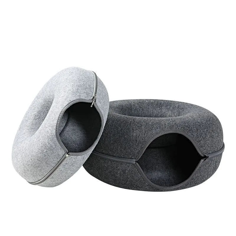 Donut Cat Bed Interactive Tunnel Pet Felt Indoor Toys